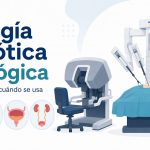 Infografía de portada sobre cirugía robótica urológica, qué es y cuándo se usa en próstata, riñón, vejiga y vías urinarias
