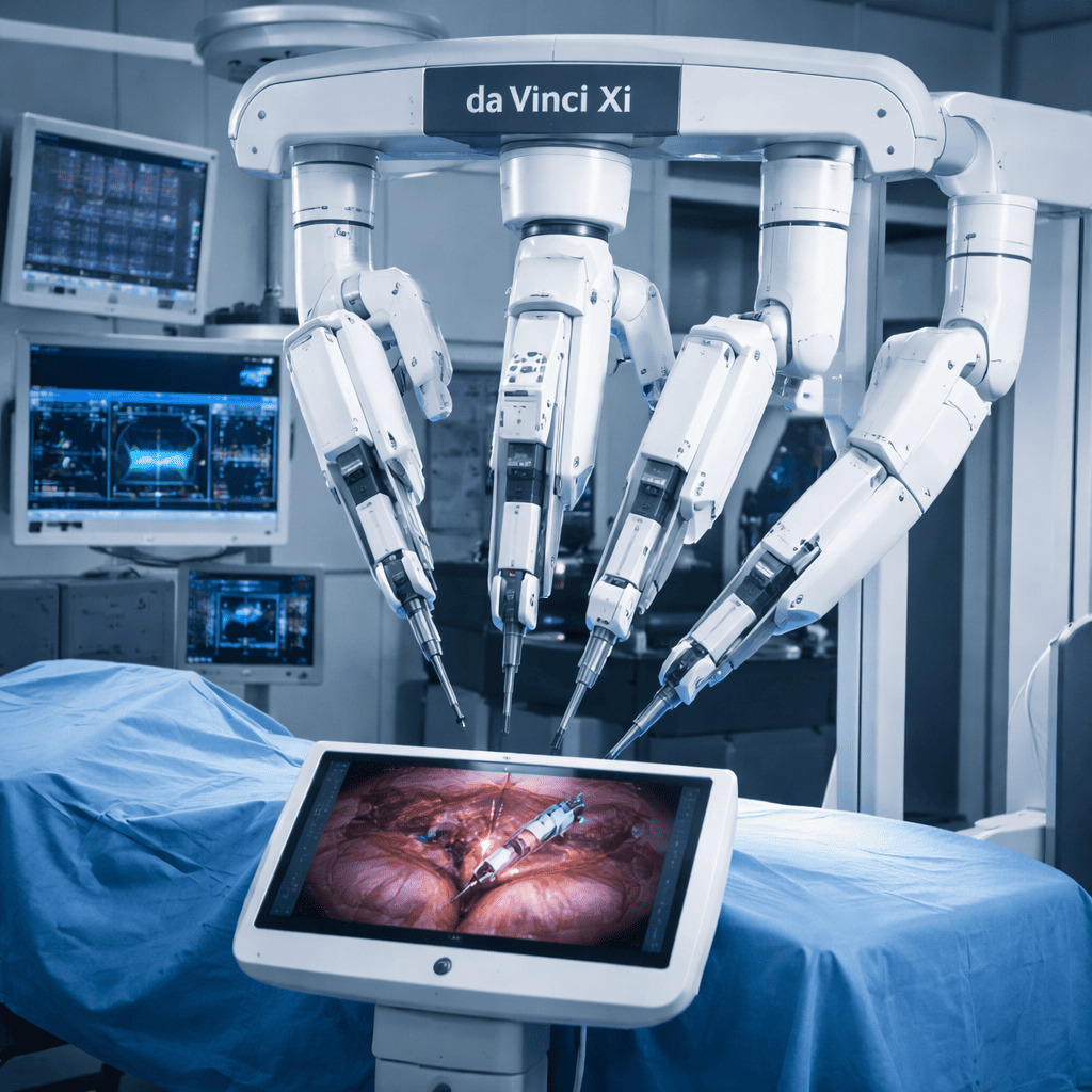 Sistema quirúrgico Da Vinci Xi mostrando brazos robóticos