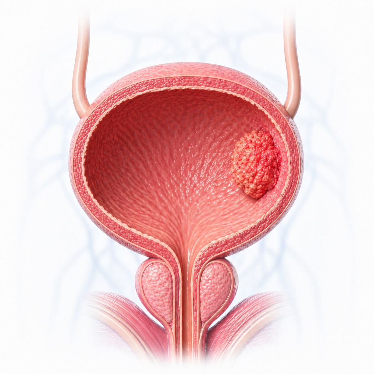 Tumor en vejiga urinaria representando cáncer de vejiga