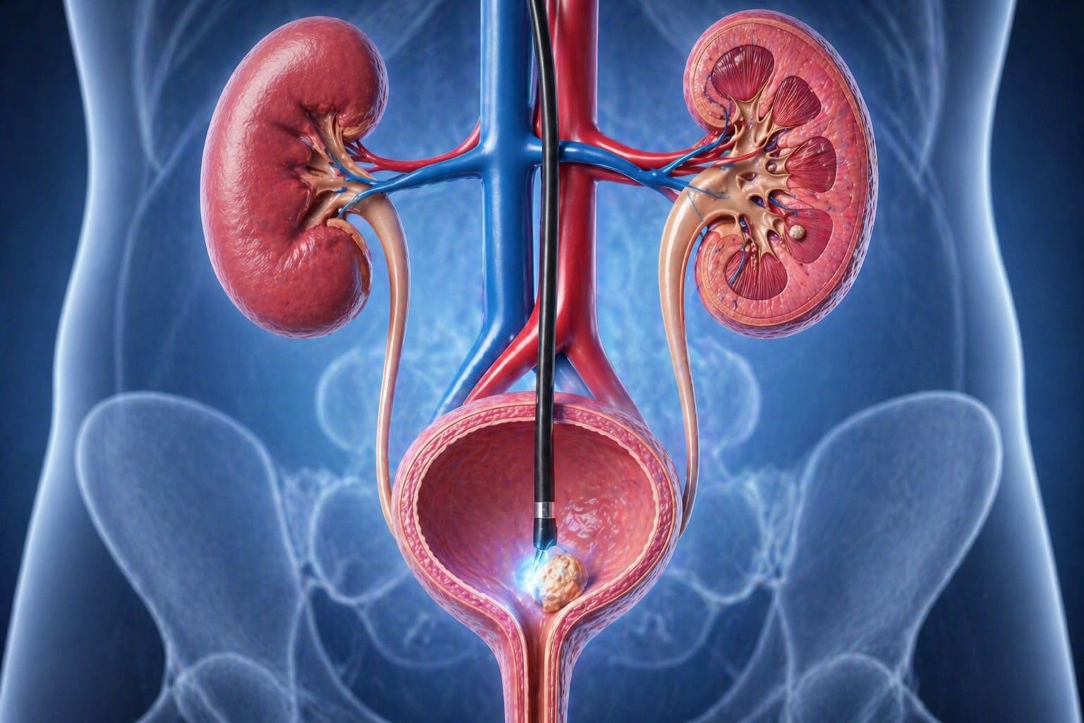 Procedimiento urológico endoscópico en vejiga con resección de tumor