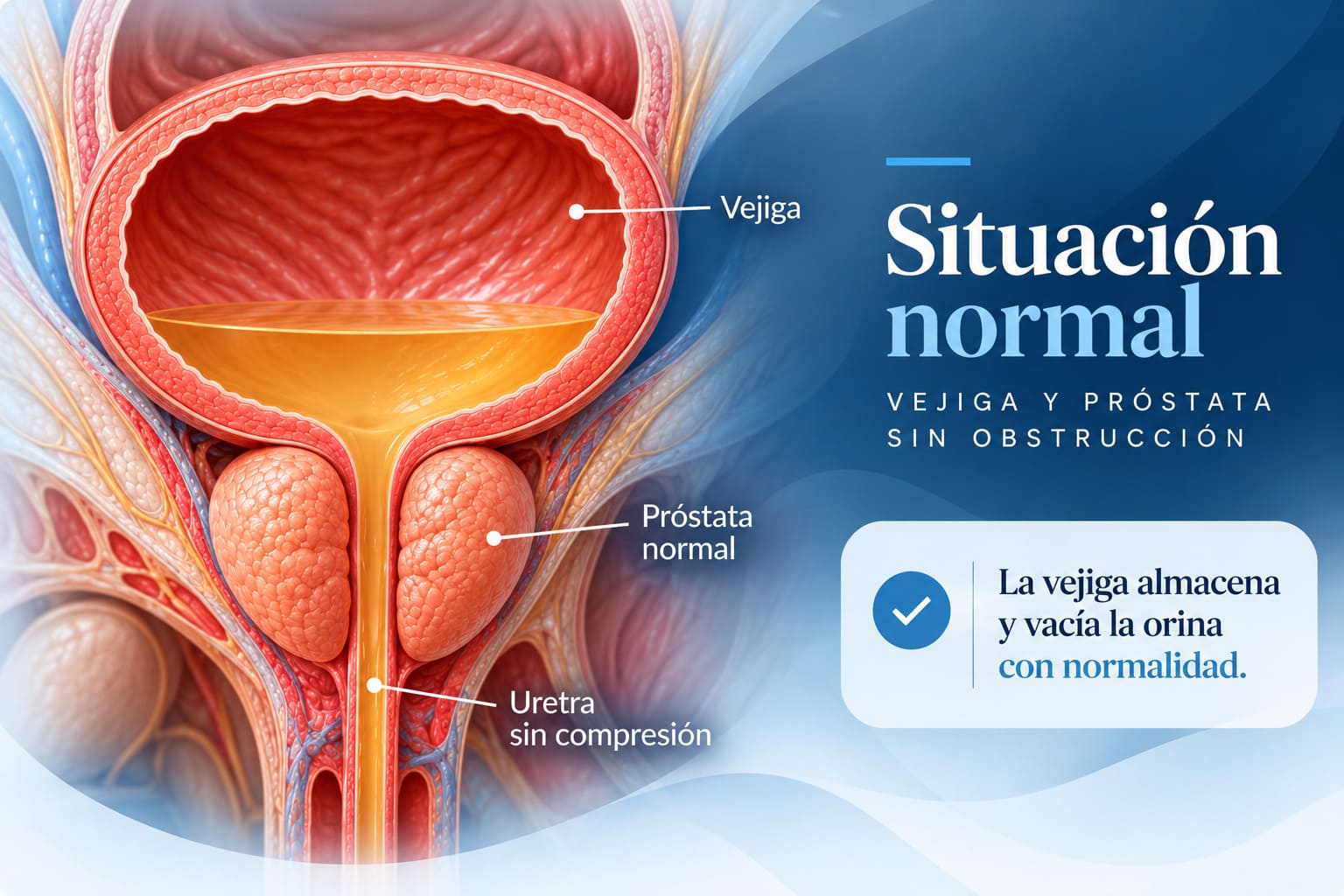 Vejiga y próstata normales antes de una obstrucción prostática